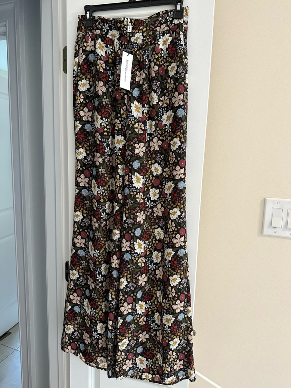 BCBGeneration Black Floral Maxi Skirt with Multicolor Blossoms